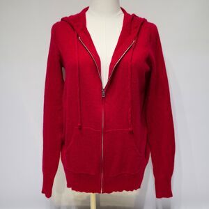 C By Bloomingdale's Red 100% 2-Ply Cashmere Full-Zip Hoodie Sweater Women Size S
